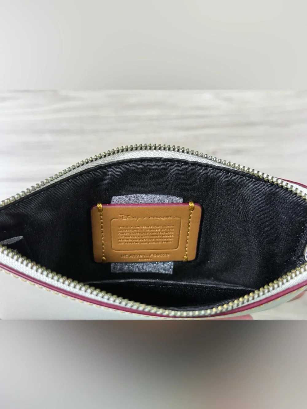 NWT Disney X Coach Mickey Mouse Corner Zip Wristlet Chalk White Leather